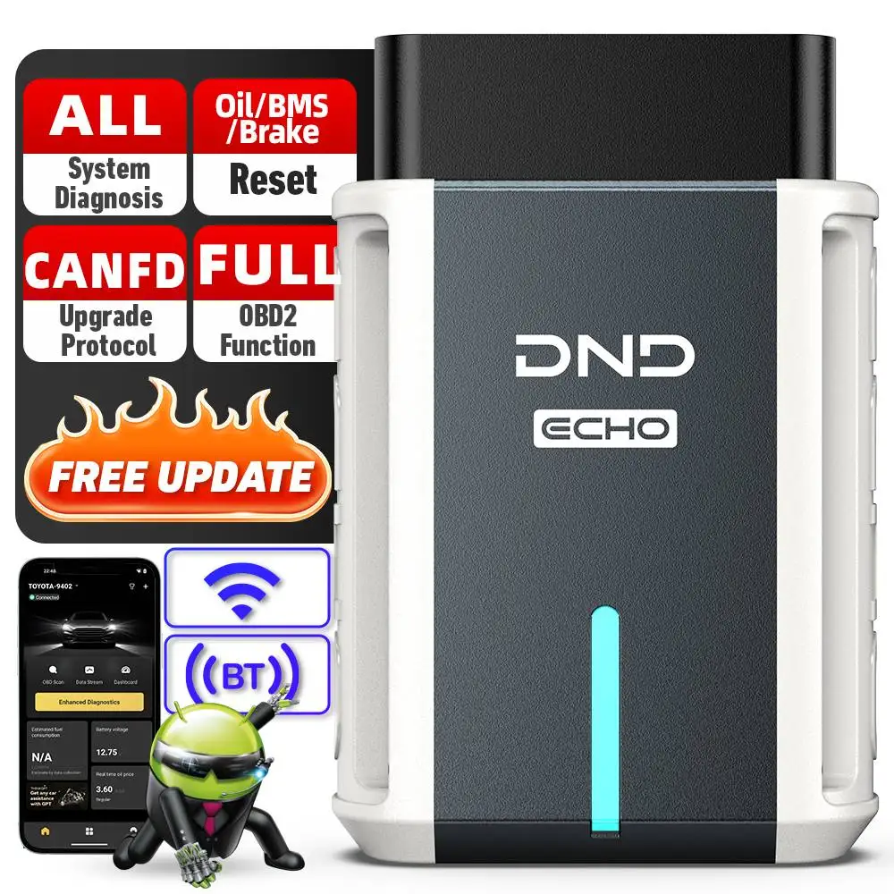 الماسح الضوئي بلوتوث obd2 جميع أداة المسح التشخيصي للنظام زيت BMS الفرامل EPB إعادة تعيين لمحرك فحص iOS وAndroid ﻿   ANCEL DND صدى