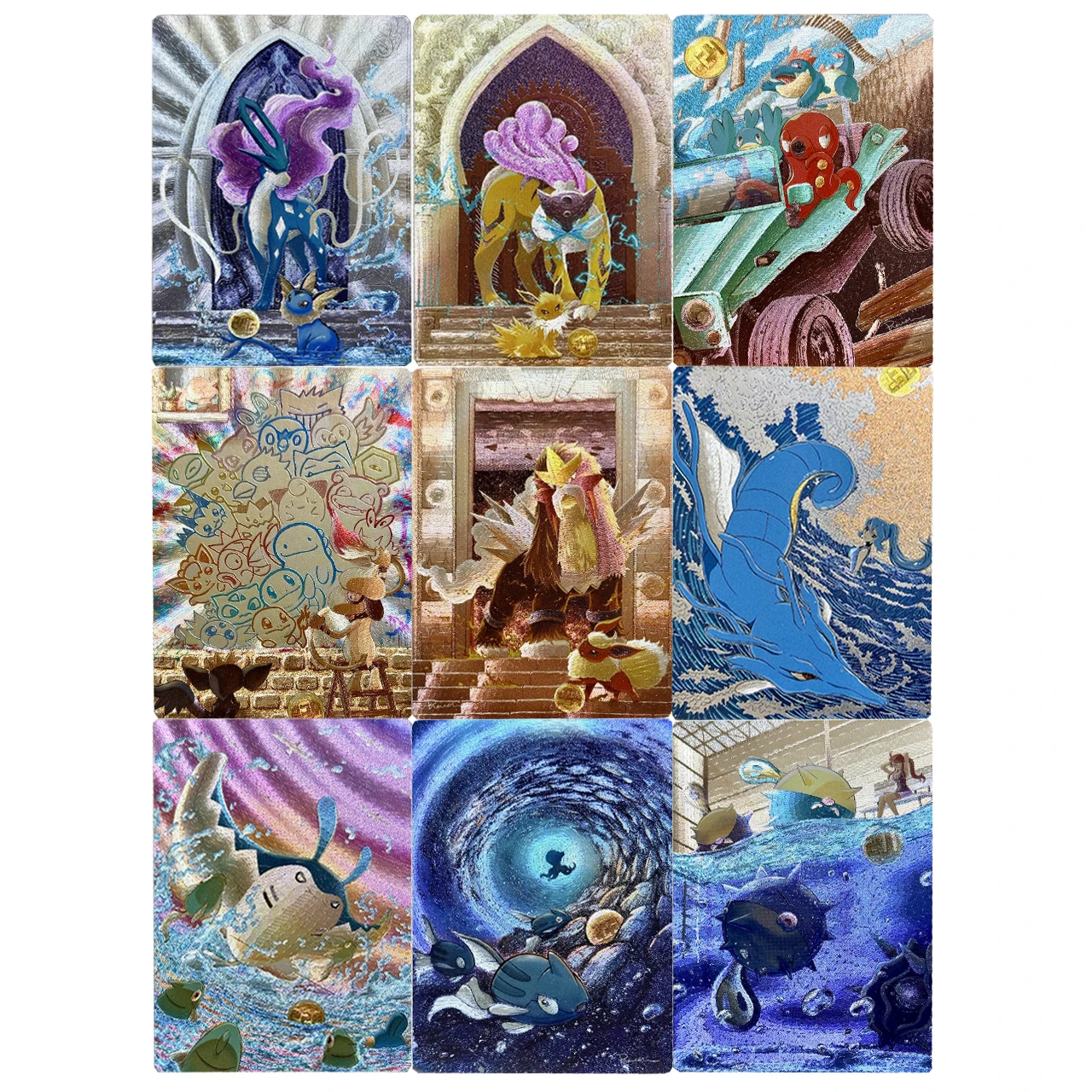 

PTCG Generation II 10th Issue Original Painting Diy Glare Rough Flash Card Vaporeon Entei Mantine Suicune Game Collection Card