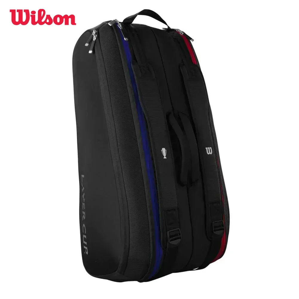 

2024 Wilson Double-deck 9 PK Tennis Bag Super Tour Laver Cup Tennis Racquet Backapck Large Tennis Racket Bag with Thermoguard