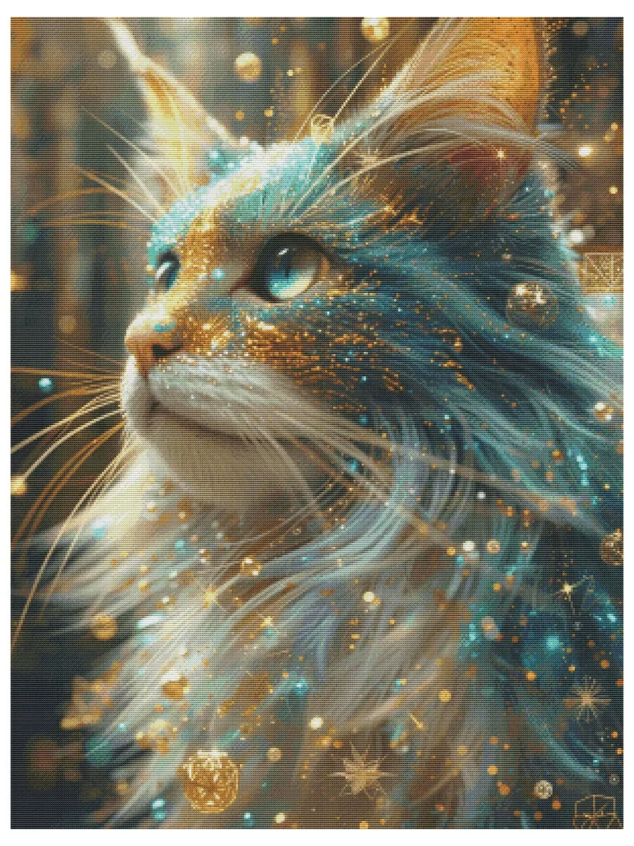 [ZZ4925-Bright Galaxy Meow] Stamped Cross Stitch Kit 14CT 16CT Pre Printed Canvas Cotton Thread Embroidery Needlework Wall Decor