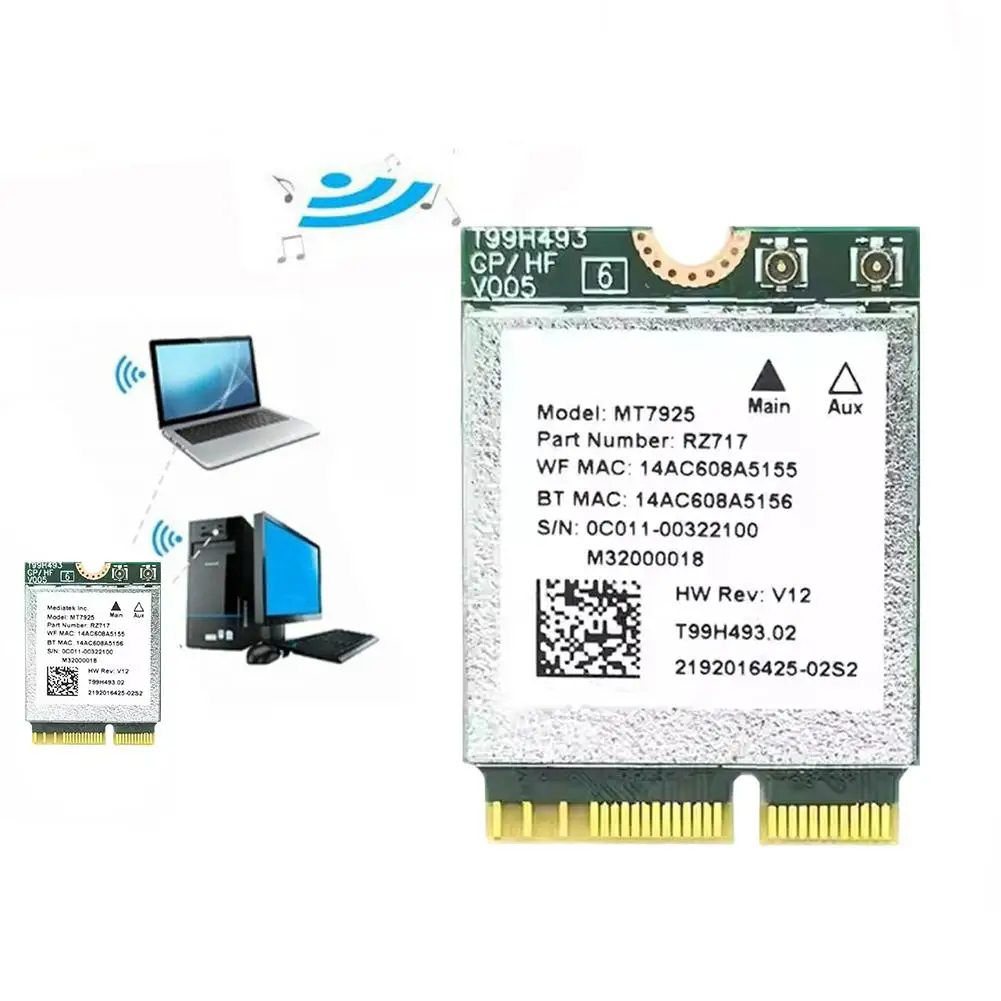 Wi-Fi 7 MT7925 Wireless Lan Card Network Card Wifi Adapter 2400Mbps M.2 Key E 2.4G 5G Wifi Adapter For Win 10/11 Linux