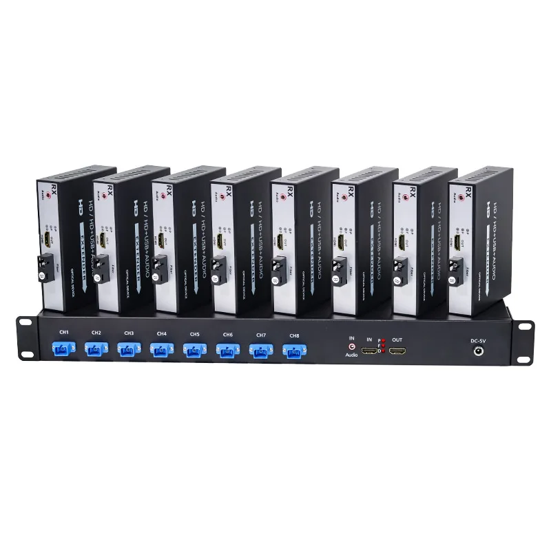 

1080P Over Fiber Extender up to 20KM 1 Transmitter 8 Receiver kit