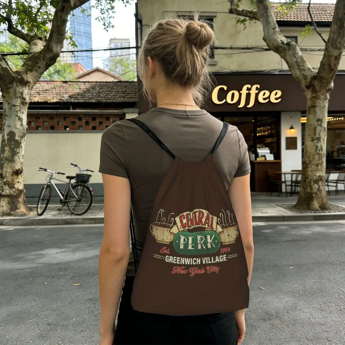 Central Perk Friends Logo Backpacks Multi-function Drawstring Bags Shoes Bag Book Bags for Travel School