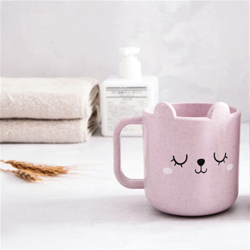 Taza para enjuague bucal con expresión de dibujos animados de paja de trigo, taza creativa para cepillado de niños, taza de plástico para cepillo de dientes, accesorios de baño