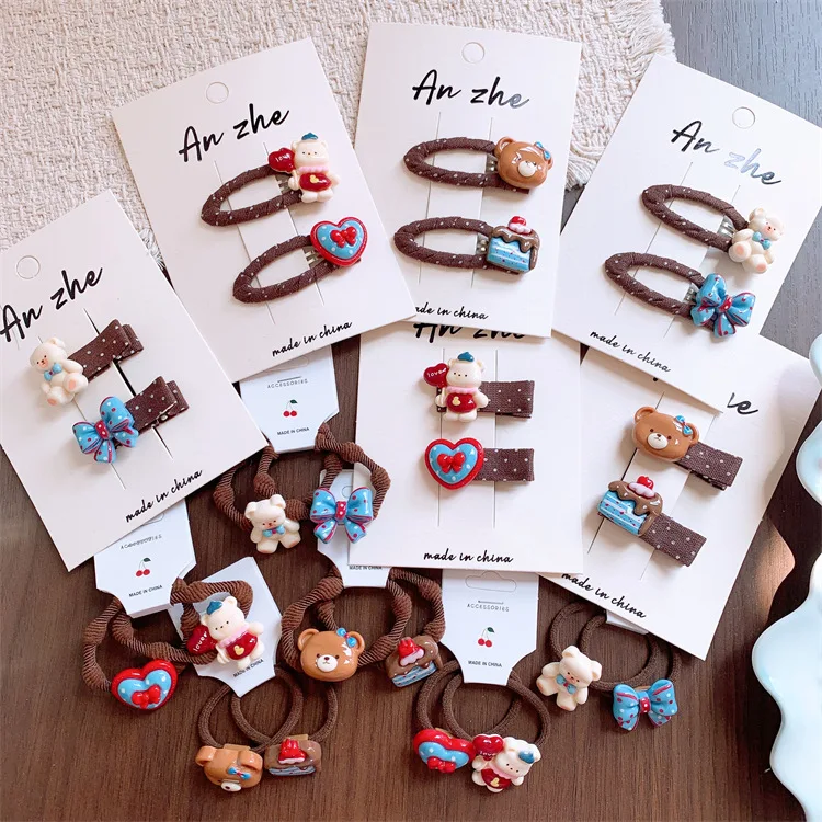 2pc Cute Cartoon Bear Ice Cream Hair Clip for Baby Girl Toddler No Hurt Polka Dot Bow Hairpins BB Barrettes Kids Headwear
