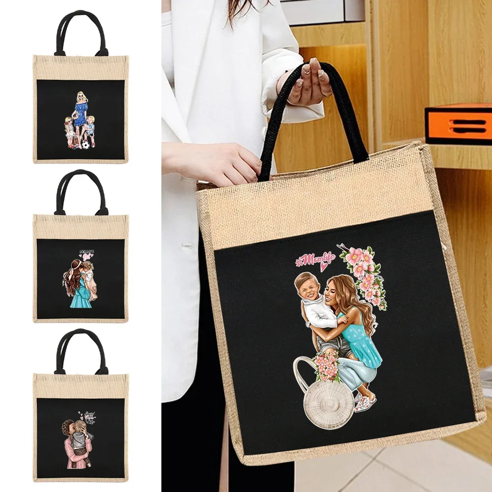 

Carry Bag Shoulder Tote Bag Women's Reusable Shopping Bags Women's Linen Tote Bag Mom Series for Grocery Shopping Tote