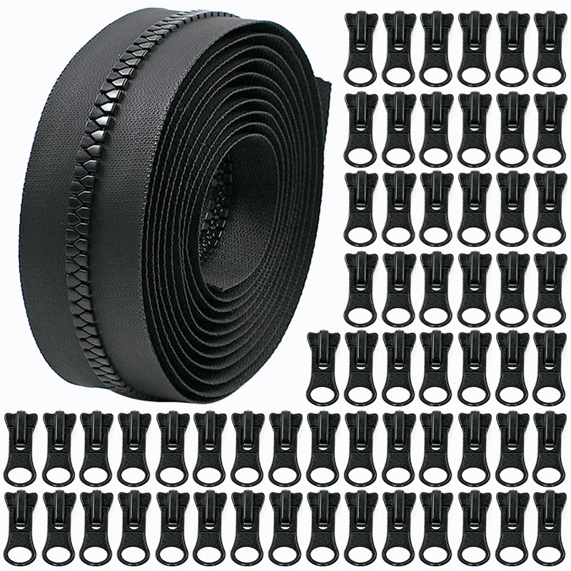 

2/5M Meetee 5# 8# Waterproof Resin Zippers+Zipper Sliders for Tent Jacket Zips Roll Clothing Zip Puller DIY Sewing Accessories