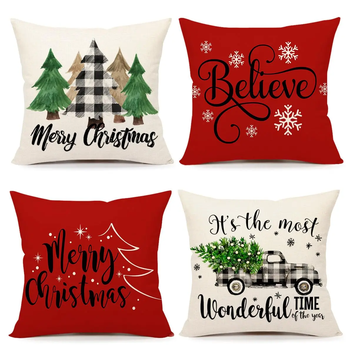 

Christmas Pillow Covers Set of 4 Red White Farmhouse Xmax Decorations Winter Holiday Decor Throw Cushion Case for Home Couch