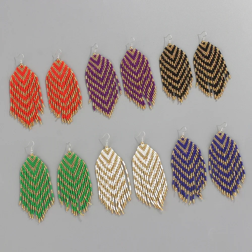 

2025 Handmade Beaded Earrings Wavy Originality Design Hand Knitting Tassel Bohemia Fashion Female Simple
