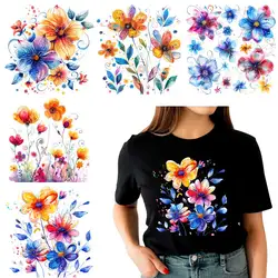 Abstract Flowers Iron-on Transfer For Clothing DIY A-Level Washable T-shirts Thermal Stickers Beautiful Floral Patches Appliqued
