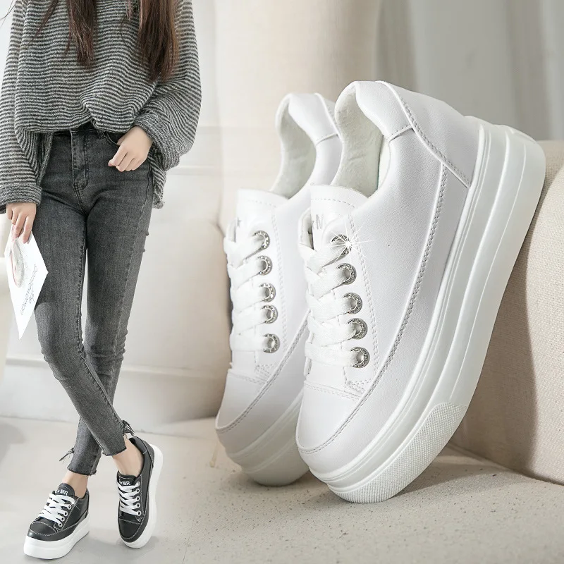 Small White Shoes Autumn Casual Female Sneakers Clogs Platform Dress Flats Women Round Toe Increas Height Modis Fall Cross Summe