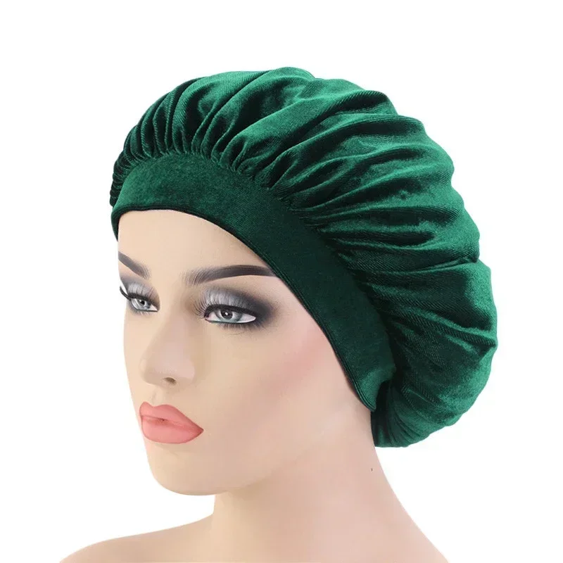 New Velvet High-Stretch Wide-Side Nightcap Velvet Cap Chemo Cap Turban Hat Cancer Chemo Sleep Hats Bonnet Bone Hair Loss Caps