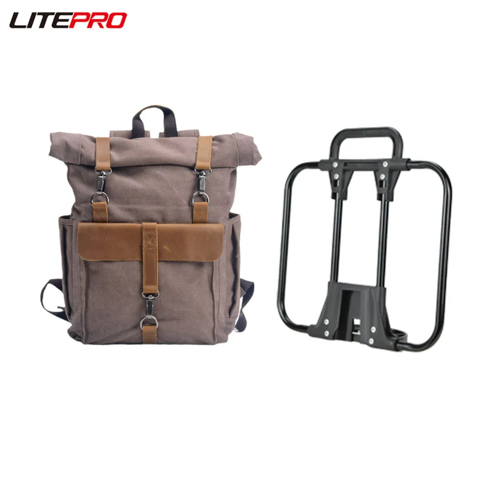 Litepro Bicycle Vintage Canvas Leather Backpacks Laptop Daypack For Brompton Bike Traveling Teenager Student Computer Rucksacks