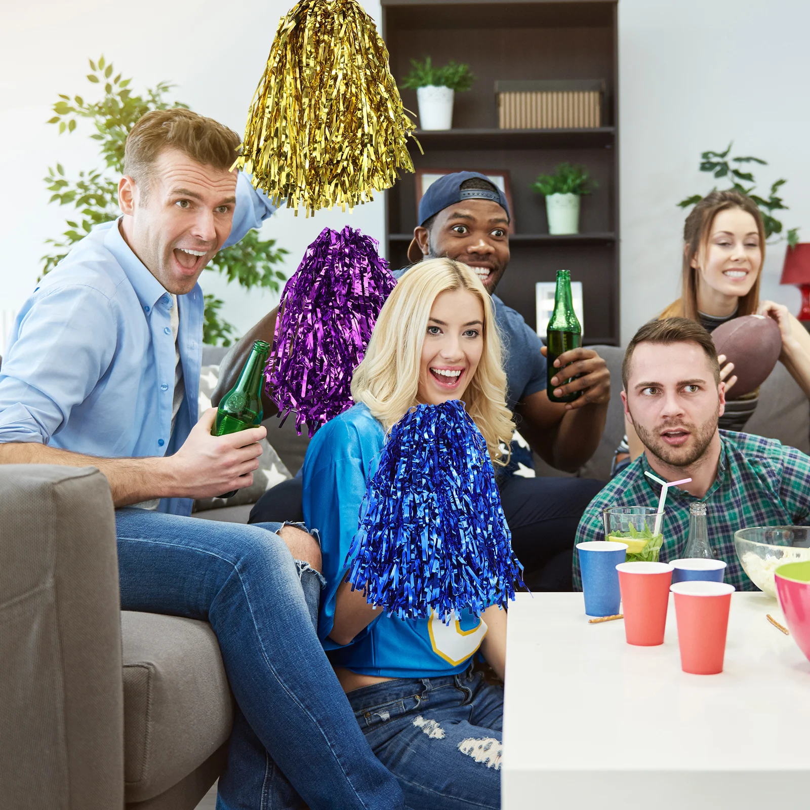 

7Pairs Cheerleader Pompoms Handheld Durable PVC Vibrant Swinging Effect Cheering Supplies Party Favors