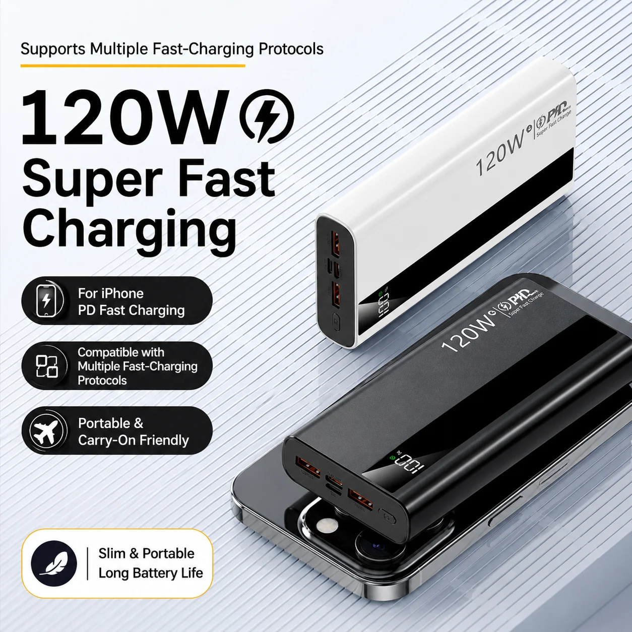 New 20000mAh 120W Fast Charging PowerBank PD20W Portable Charger Digital LED Display External Battery For iPhone Xiaomi Samsung