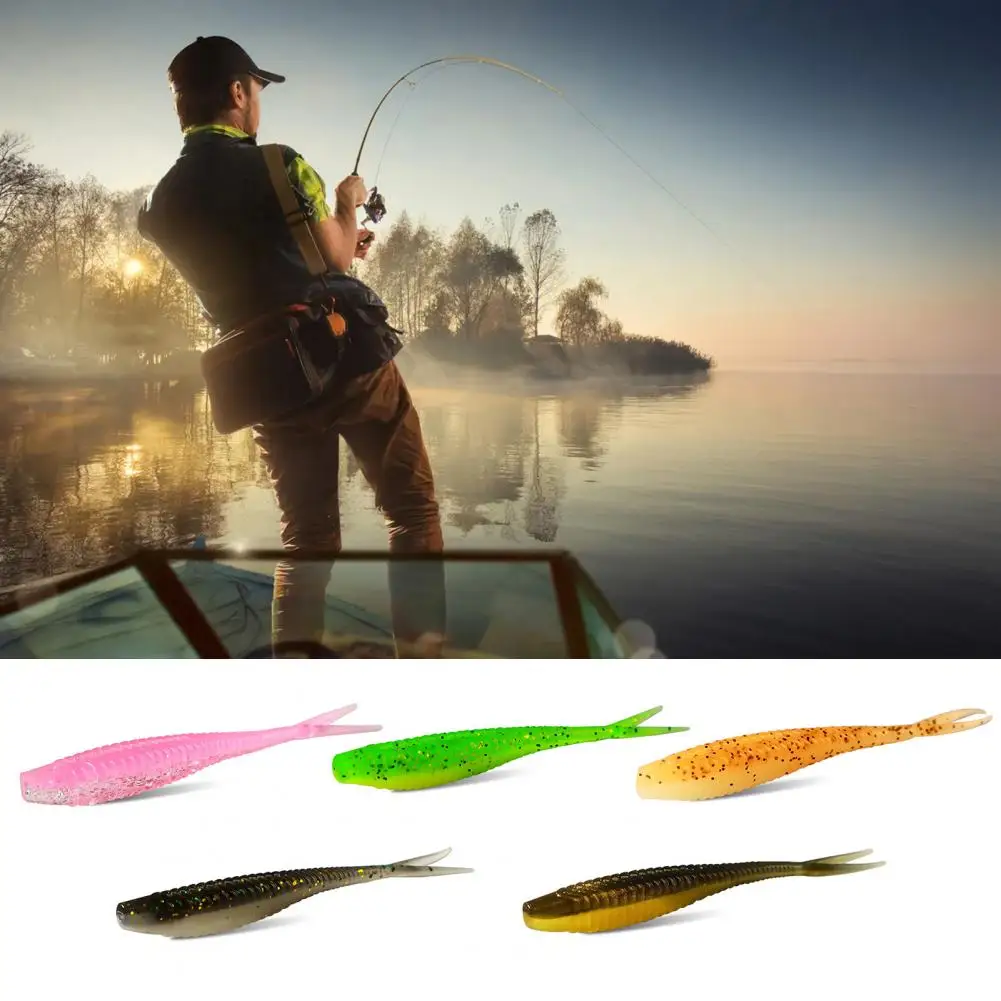 

10Pcs Fishing Lures Bright Color Flexible Bite Resistant Sequins Design PVC Fork Tail Soft Lures Bionic Baits Fishing Supplies