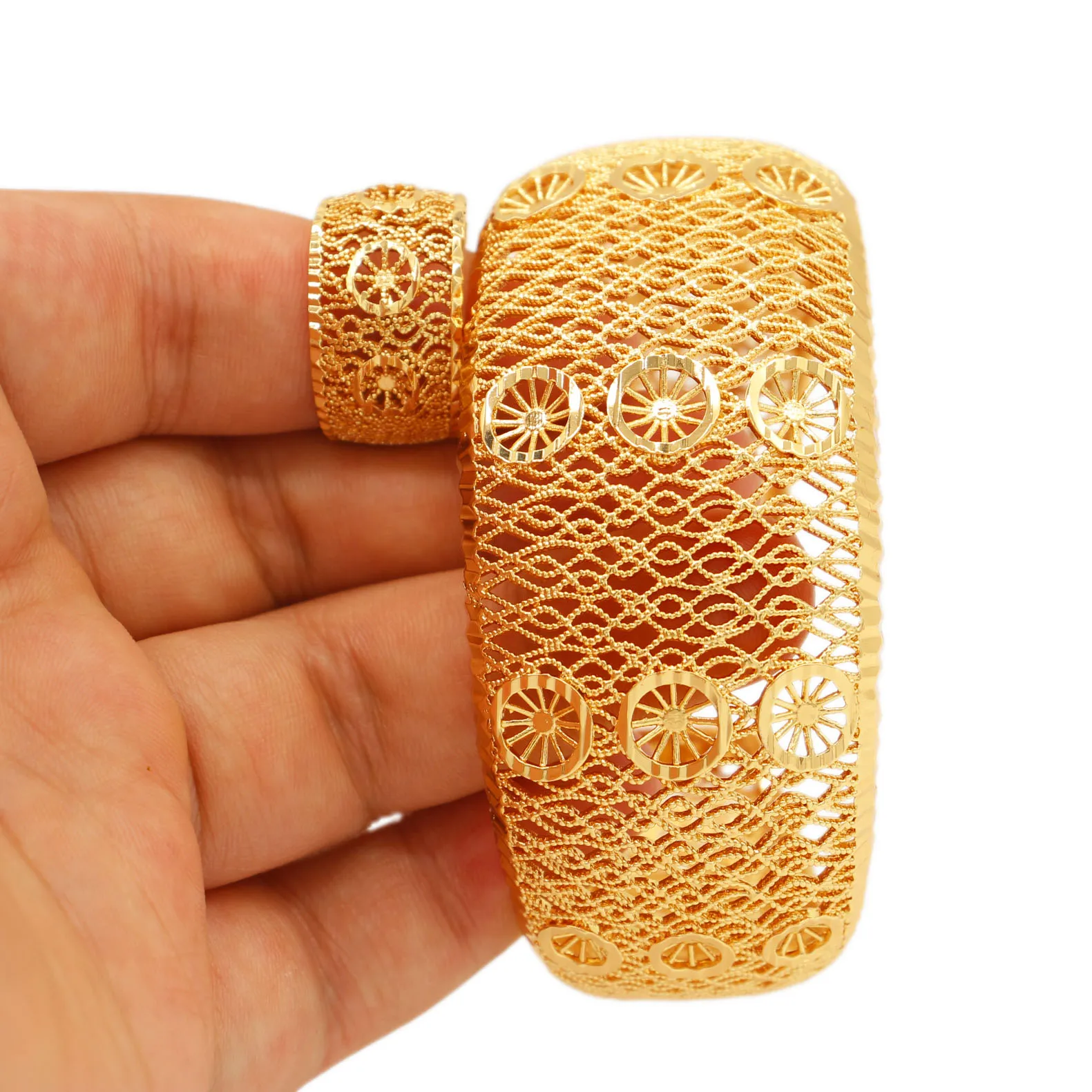 WDZUIAI New Design Gold Color Cuff Bracelet&Ring Jewelry Set African/French Women Bridal Wedding Jewelry Arab Girls Bangle Gifts