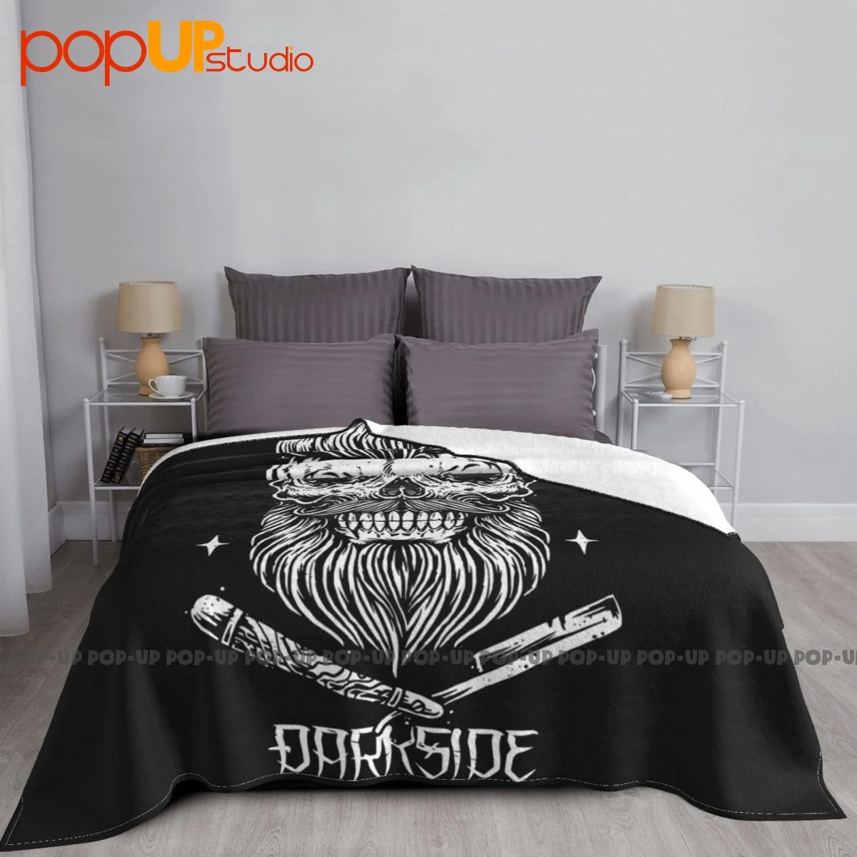 Darkside Beard Barber Razor Skull Biker Rockabilly Blanket Autumn For Bed On The Sofa Bedding Travel Home Decotation