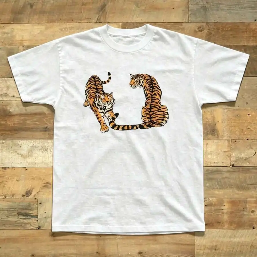 Unisex Trendy Minimal Tiger Print Short Sleeve T Shirt Gildan Y2k Gothic Animal Essential Basic Everyday Wear Casual Top