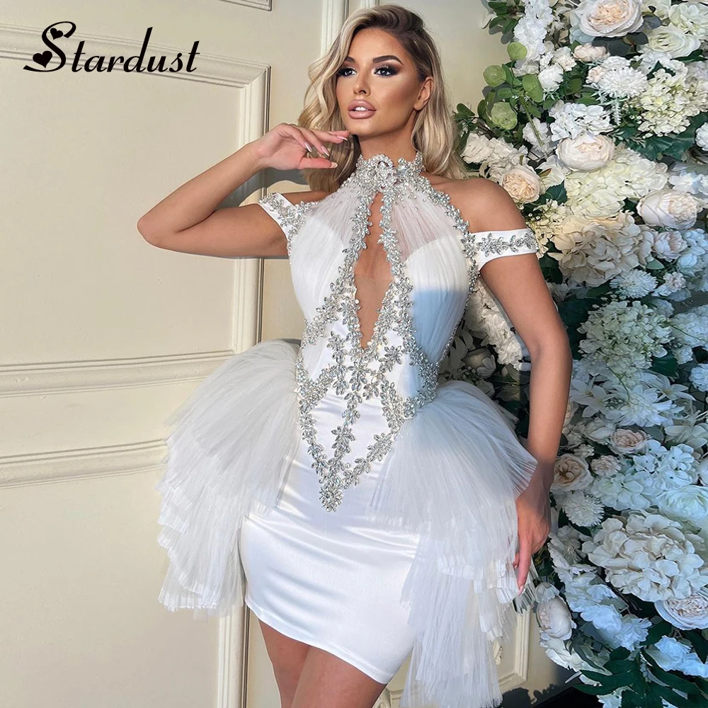 Stardust Glamorous Short Homecoming Dresses for Teen Off the Shoulder Appliques Prom Celebrity Vestidos de Festa Cstomized