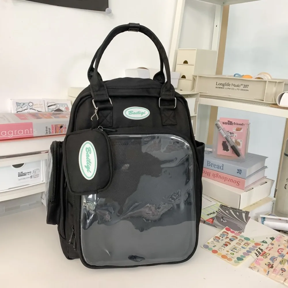 

Zipper Bag Simple Itabag Cotton Doll Bag with Coin Purse Transparent Pocket Small Item Bag Idol Merchandise Storage
