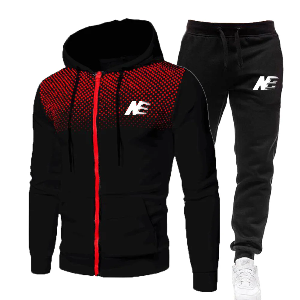 Men\'s Spring and Autumn Hoodie+Sports Pants Set, Fashionable Zipper Jacket Outdoor Fitness Sportswear