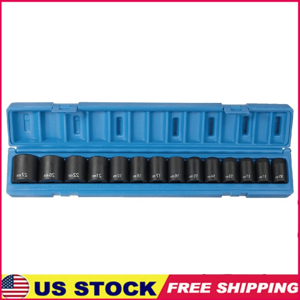 

14pc 1/2 Drive Socket Set Metric Standard Tool Kit with Molded Storage Case Auto Mechanics Maintenance