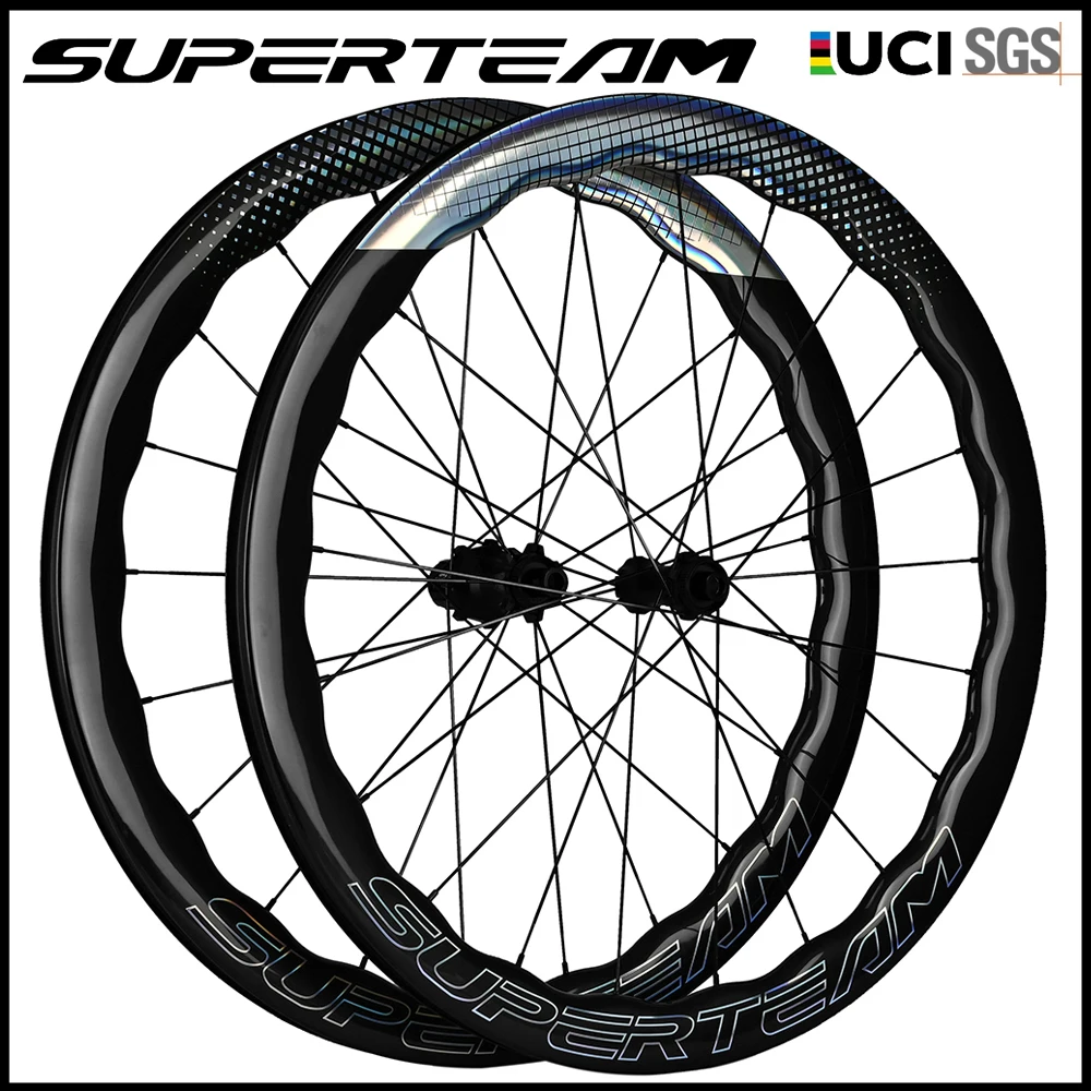 Superteam 700C Carbon Road Wheels Disc Brake Wheelset 50mm Clincher 6 Bolt/Center Lock Cyclocross Wheels