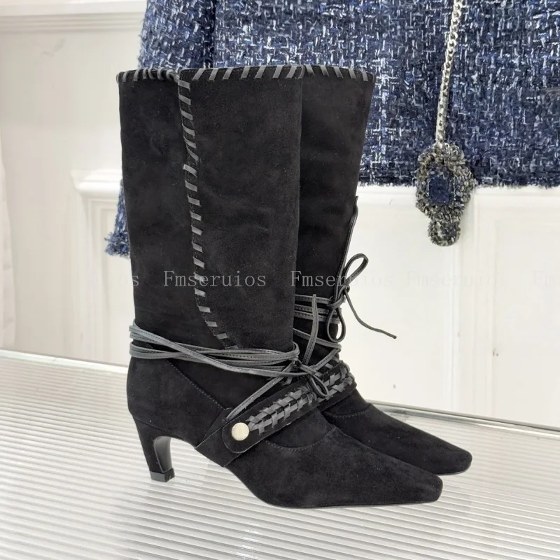 موضة ريترو النساء حذاء من الجلد أشار تو كعب منخفض أحذية بوت قصيرة جلد الغزال مشبك حزام تصميم أنيق جودة الأحذية الغربية #1