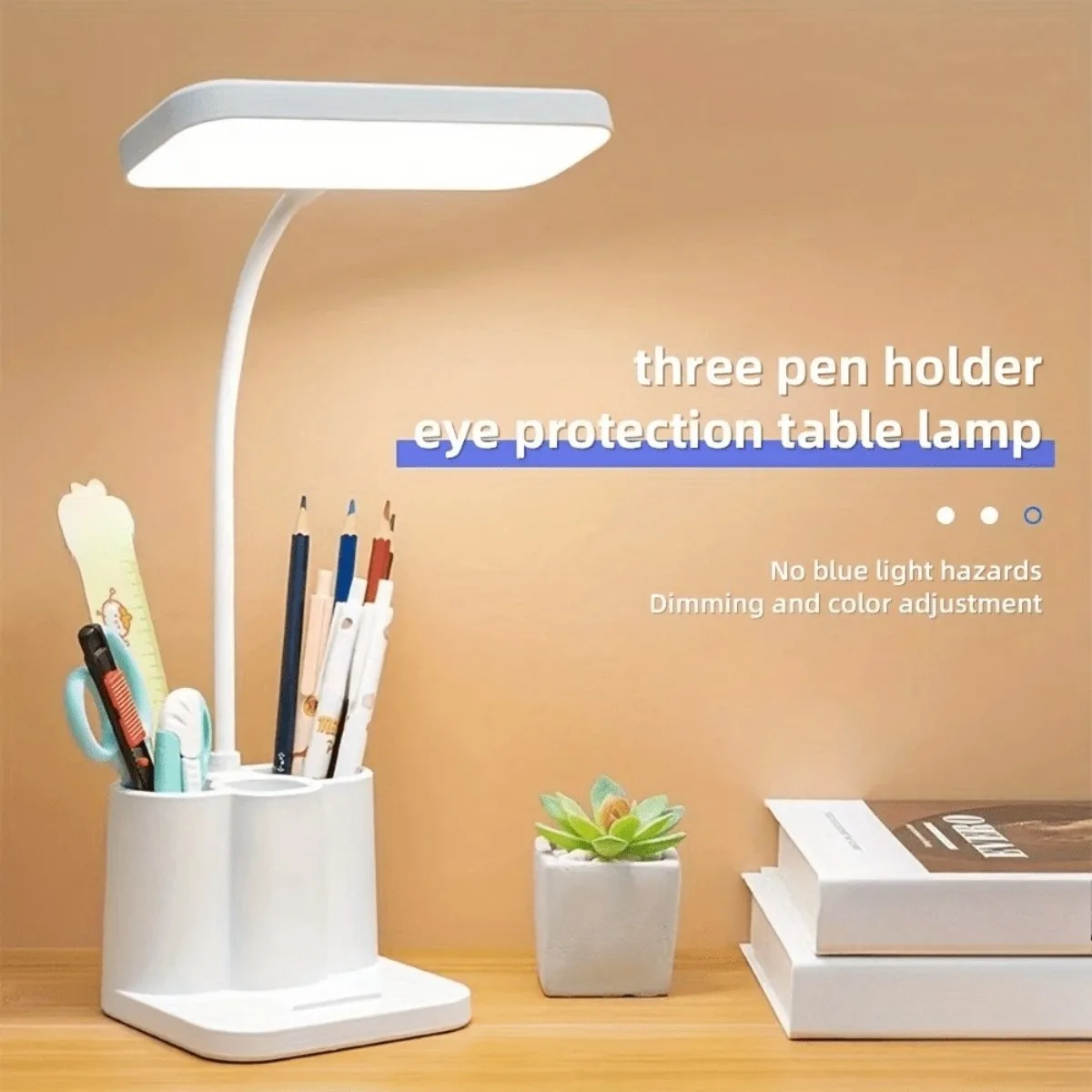 LED Desk Lamp with Pen Holder 3 Color Modes | Dimmable Touch Control, USB Charging Port,Eye-Caring Reading Light for Home Office