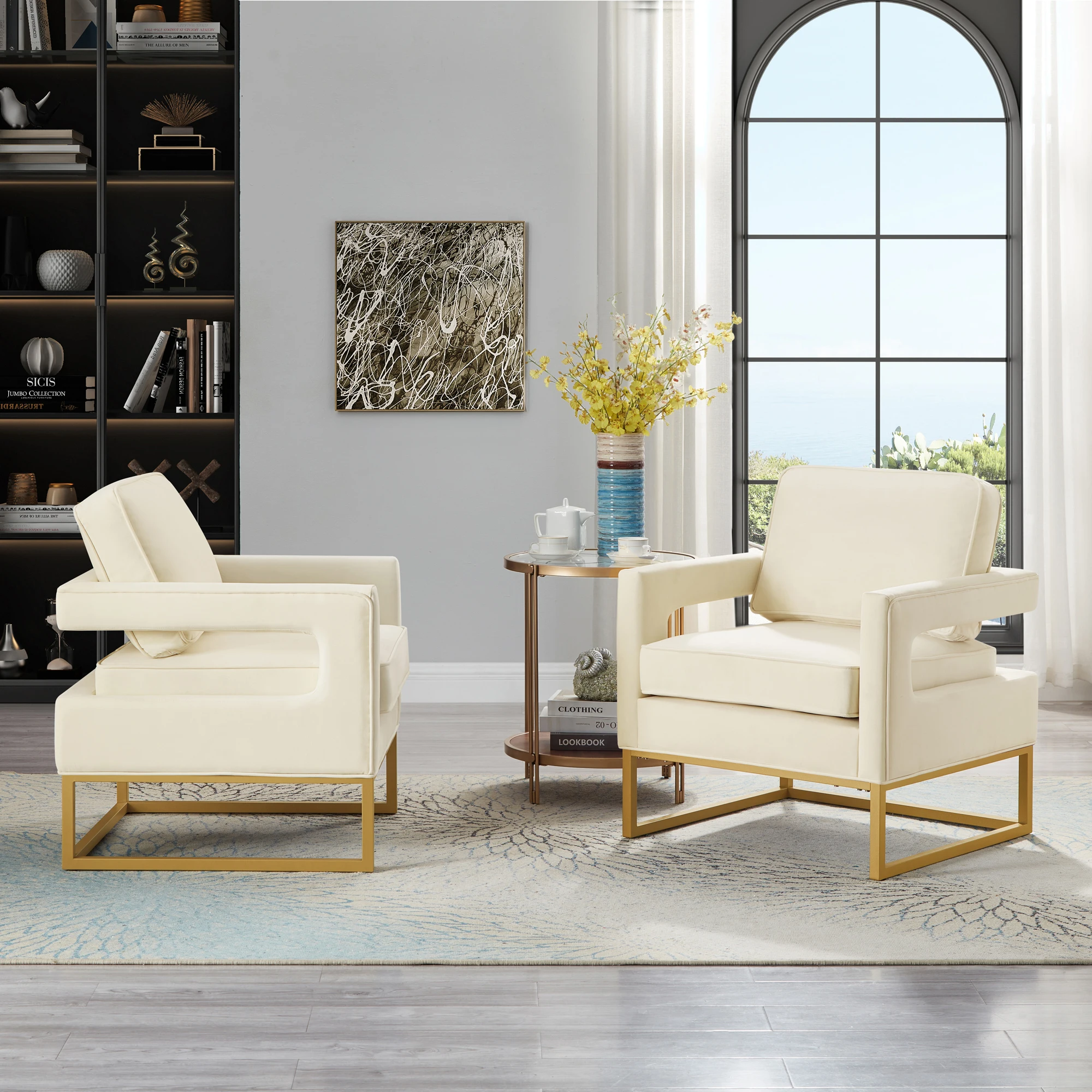 Multifunctional Modern Decorative Chair Gold Metal Base Velvet Upholstered High Density Foam Cushioning Casual Open Armchair image 3