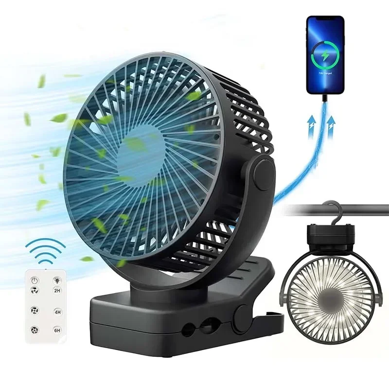 

12000mAh Multifunction Outdoor Clip-on Stroller Fan Charging Desktop Table Usb Portable Rechargeable 6 Inch Clip Fan