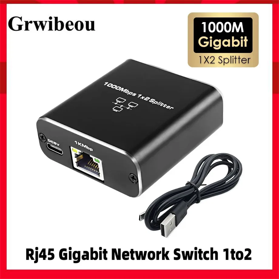 Gigabit 1to2 Ethernet Switch Rj45 Splitter LAN Gigabit Extension Adapter 1000Mbps Network Connector For TV Box Router PC Laptop