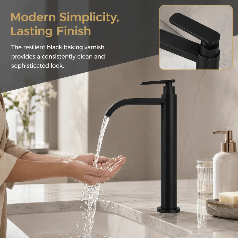 Modern 304 Stainless Steel Vessel Sink Faucet Single Cold Water Single Handle Faucet Black Finish One Hole Sink Faucet RV