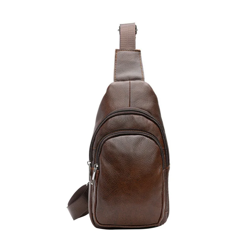 

Small Cow Leather Chest Bag Men Anti-theft Male Cowhide Sling Bag Casual Real Leather Shoulder or Crossbody Bag