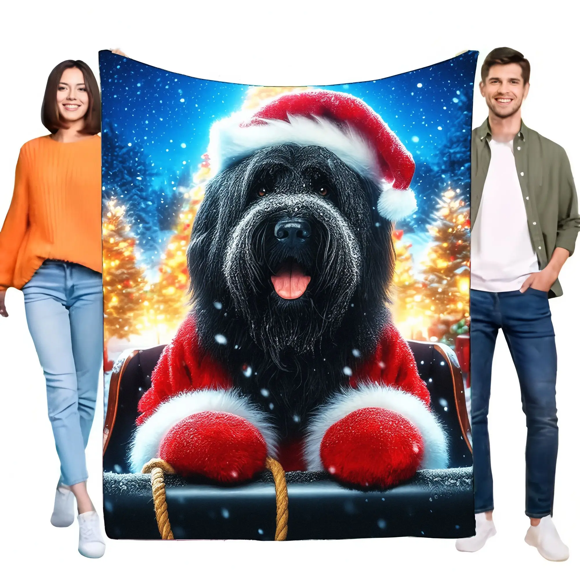 Fleece Blanket with Adorable Dog in Santa Hat Design, Cozy and Warm Throw for Couch or Bed, Perfect Holiday Gift for Pet Lovers,