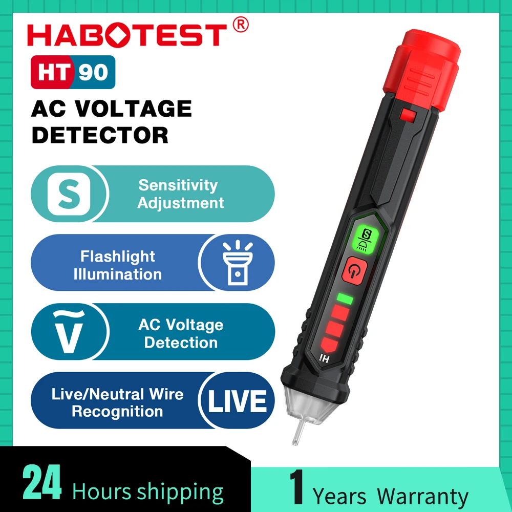 HABOTEST HT90 Voltage Tester Non-Contact Voltage Tester with Dual Range AC 12V-1000V/48V-1000V Electrical Tester