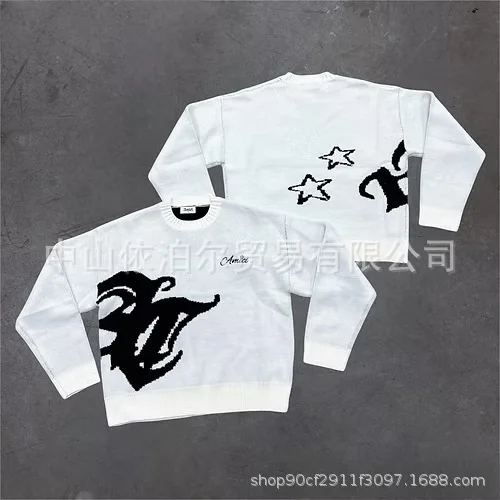 Autumn and winter 2025 new fashion letter embroidery planet jacquard round neck  sweater  men and women high street sweater