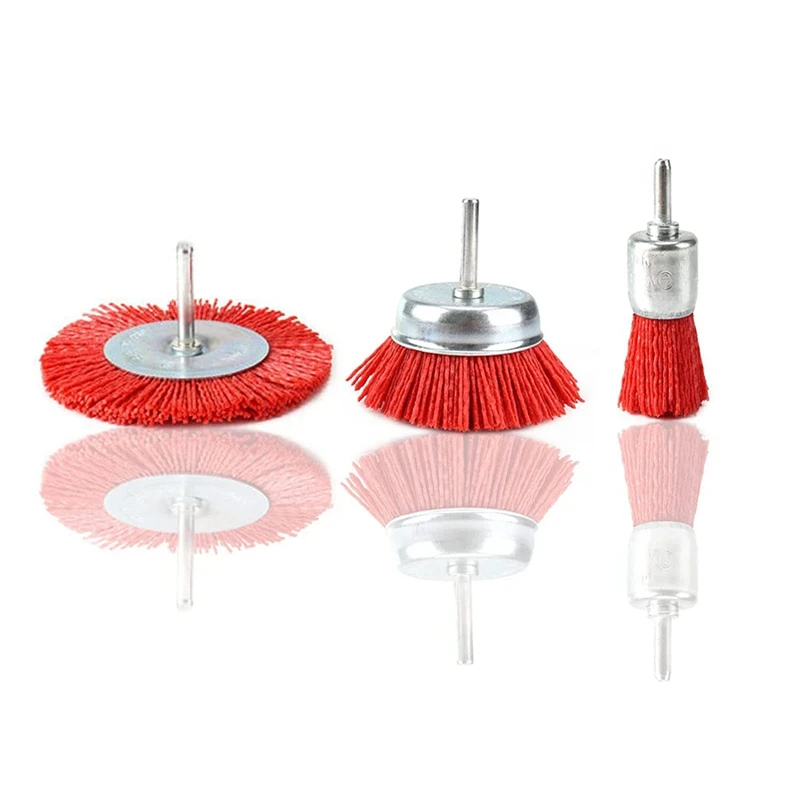 ABGR-3 Piece Nylon Filament Abrasive Wire Brush Wheel & Cup Brush Set With 1/4 Inch Shank For Removal Of Rust/Corrosion/Paint