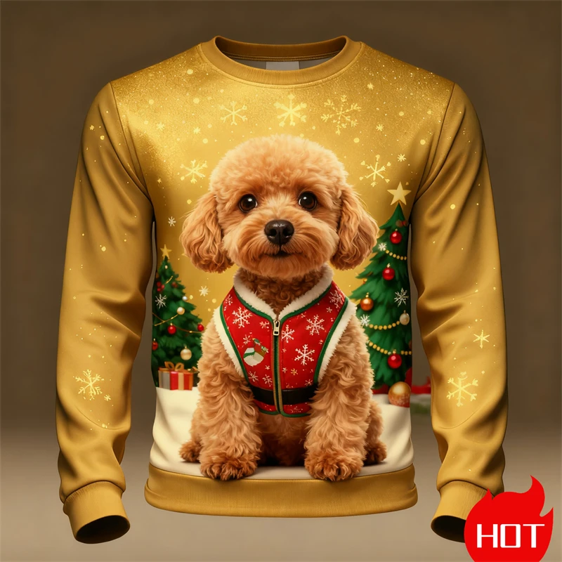 

New 3D Print Funny Pet Dog Pattern Christmas Sweatshirts Unisex Xmas Graphic Ugly Christmas Sweatshirts Mens Round Neck Hoodies