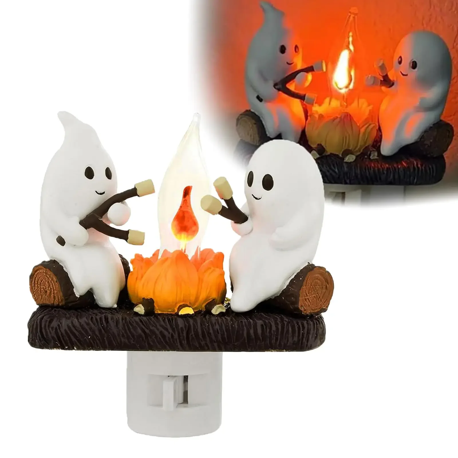 Ghost Campfire Flickering Night Light 3D LED Small Electric Faux Campfire Halloween Nightlight Indoor Decorations Family