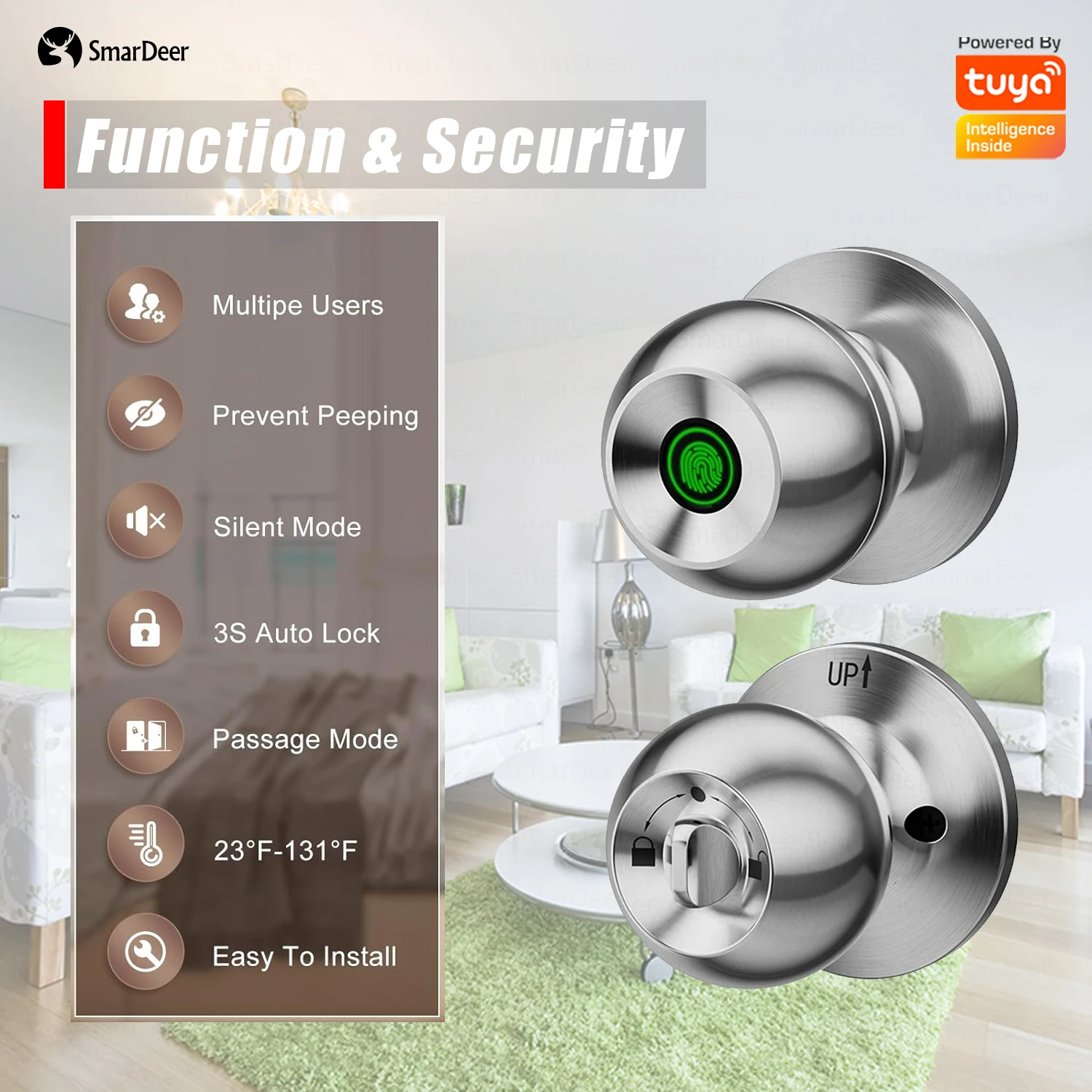 SmarDeer fingerprint lock for Tuya Smart door lock, which is very suitable for Electronic lock of standard doors