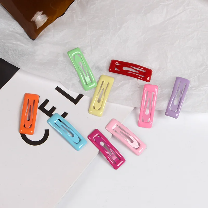 50PCS 3cm Colorful Enamel Rectangle Metal Snap Hair Clips Small Hairpin for DIY Kids Hair Accessories Plain Hairgrips for Pet