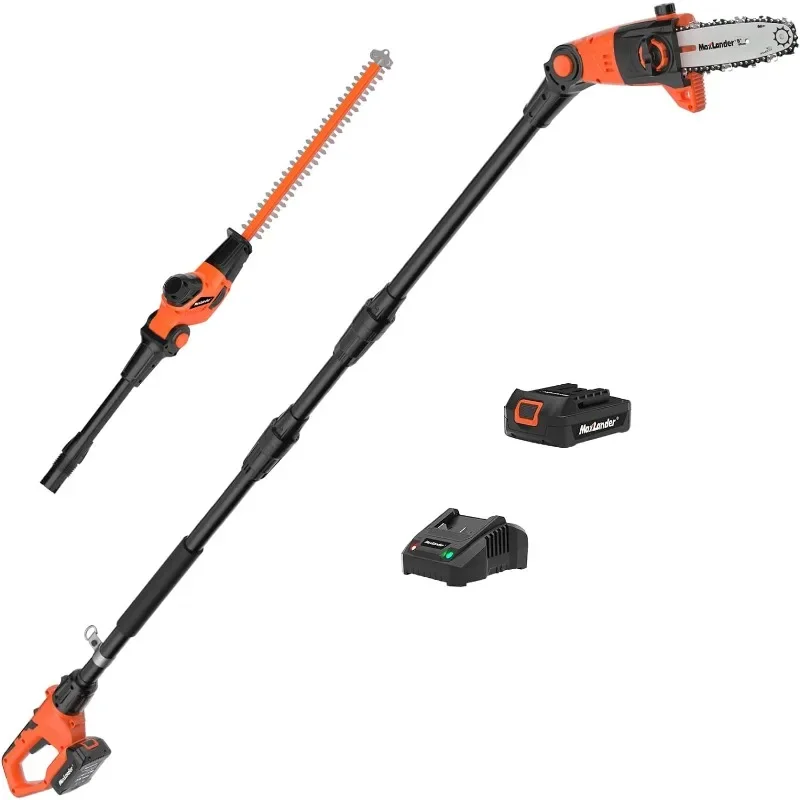 

Pole Saw 8-Inch Cordless Pole Saws for Tree Trimming and 18-Inch Pole Hedge Trimmer 2-in-1, 15-Feet MAX Reach, 16ft/s Speed