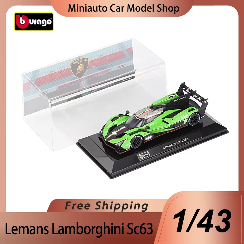 Новинка в наличии Bburago 1:43, 24 часа Lemans Lamborghini Sc63, миниатюрная литая под давлением модель из сплава Porsche 963, модель автомобиля, игрушки, Рождественский подарок