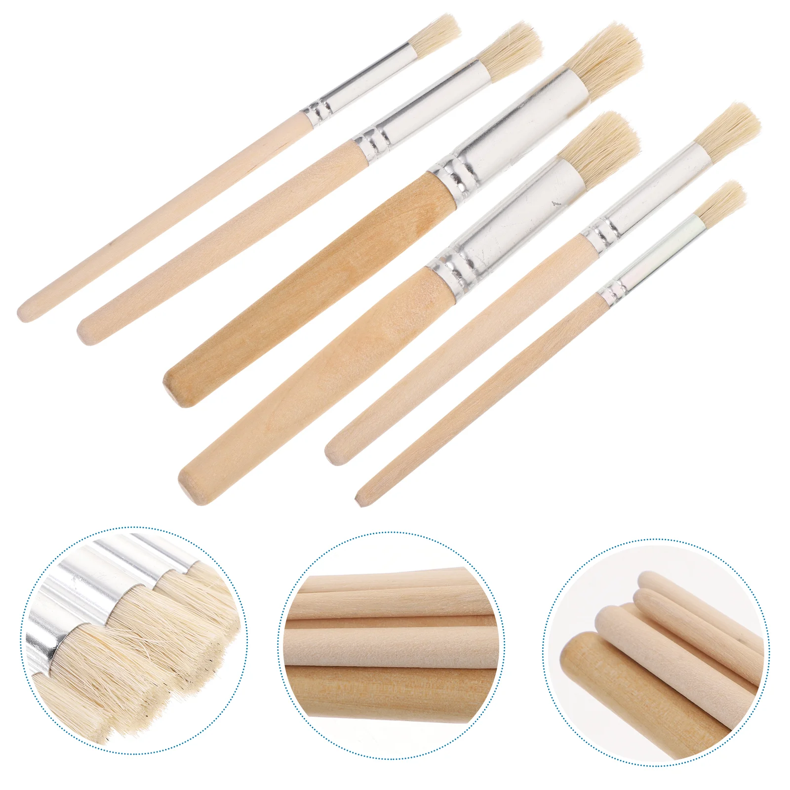 6 Pcs/set Manicure Kit Paint Brushes for Acrylic Painting Wooden Handle Car Furniture Beige