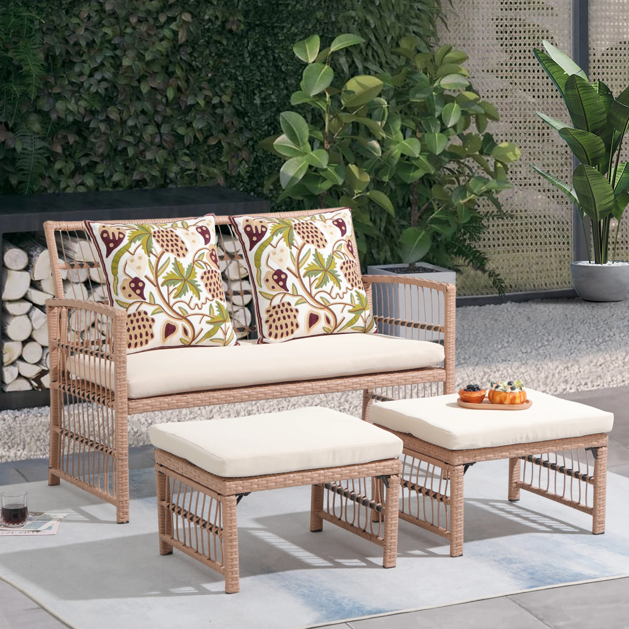 Jardina 2 - Person Outdoor Patio Conversation Set with 2 Footstools