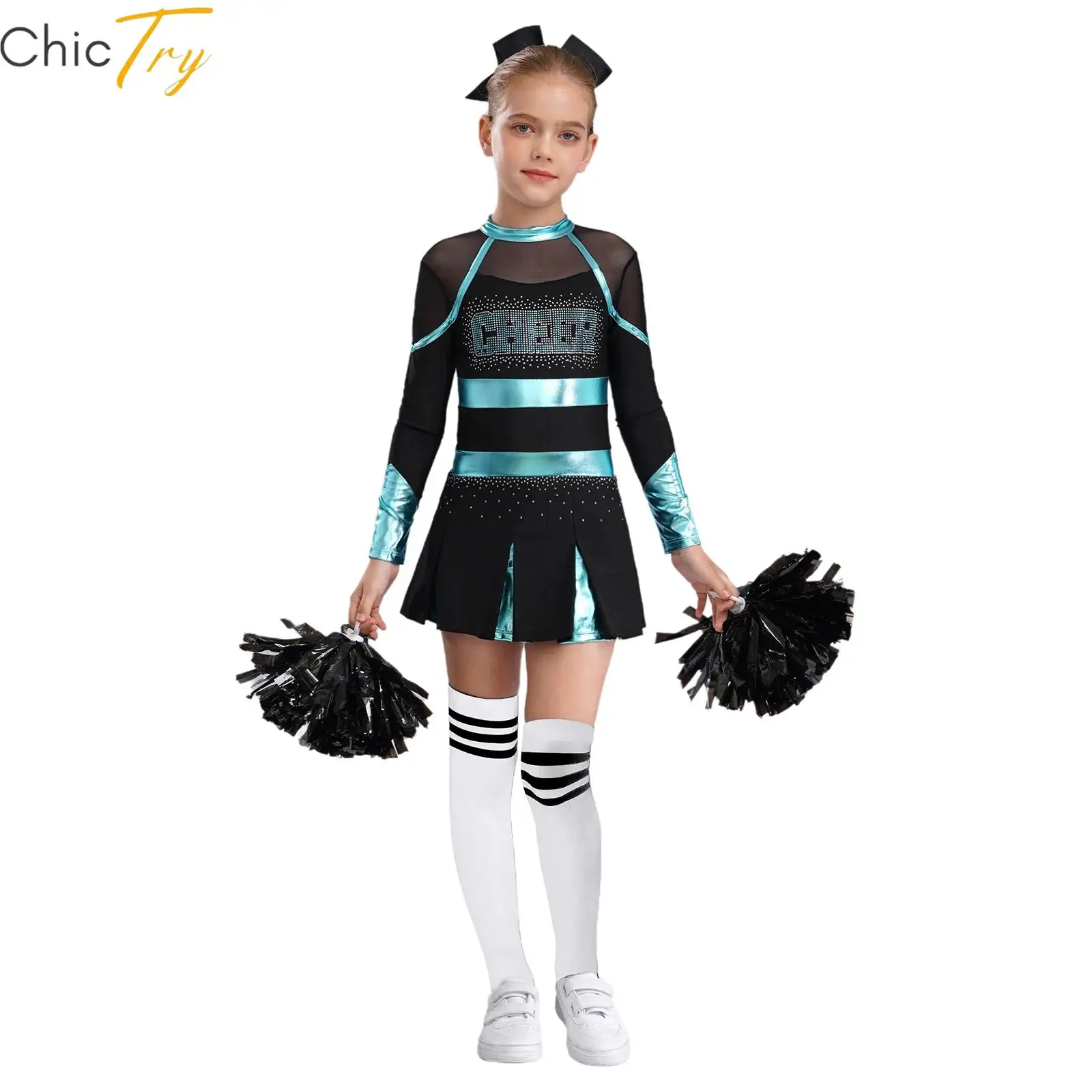 Kids Girls Cheer Leader Costume Cheerleading Dance Uniforms Sports Cheer Up Dress Team Competition Uniform