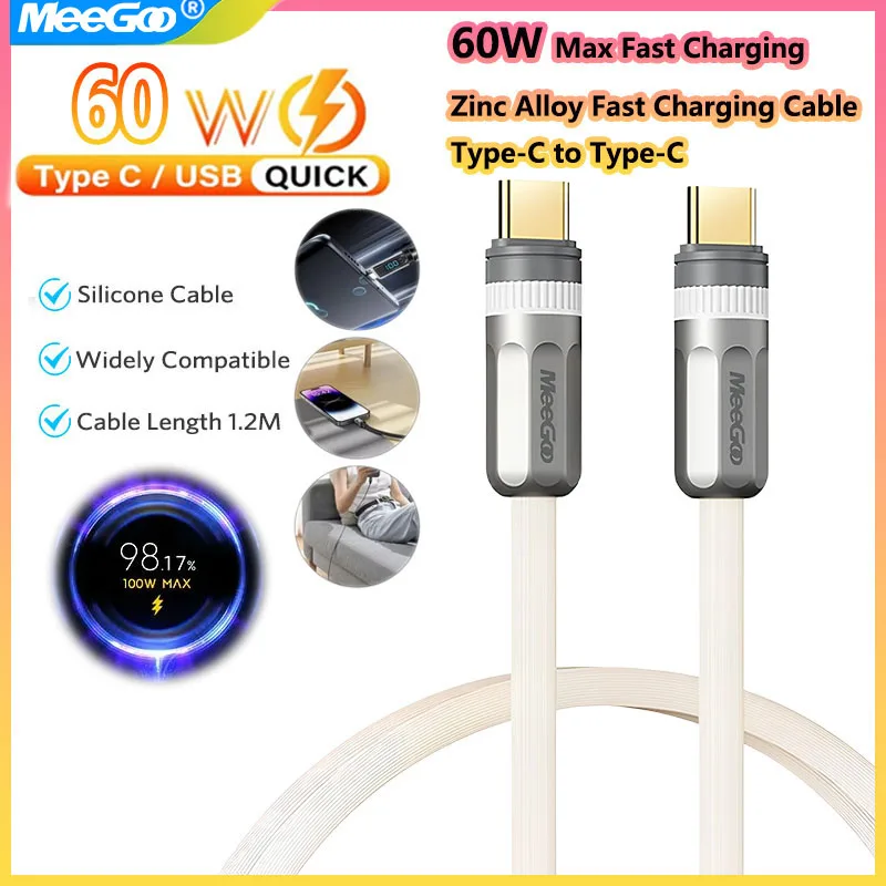 MeeGoo 60 W Superschnellladekabel Typ C auf Typ C-Kabel, verschiedene Längen, hochwertiges Dual-Typ-C, 1,2 m Ladedaten, Zinklegierung