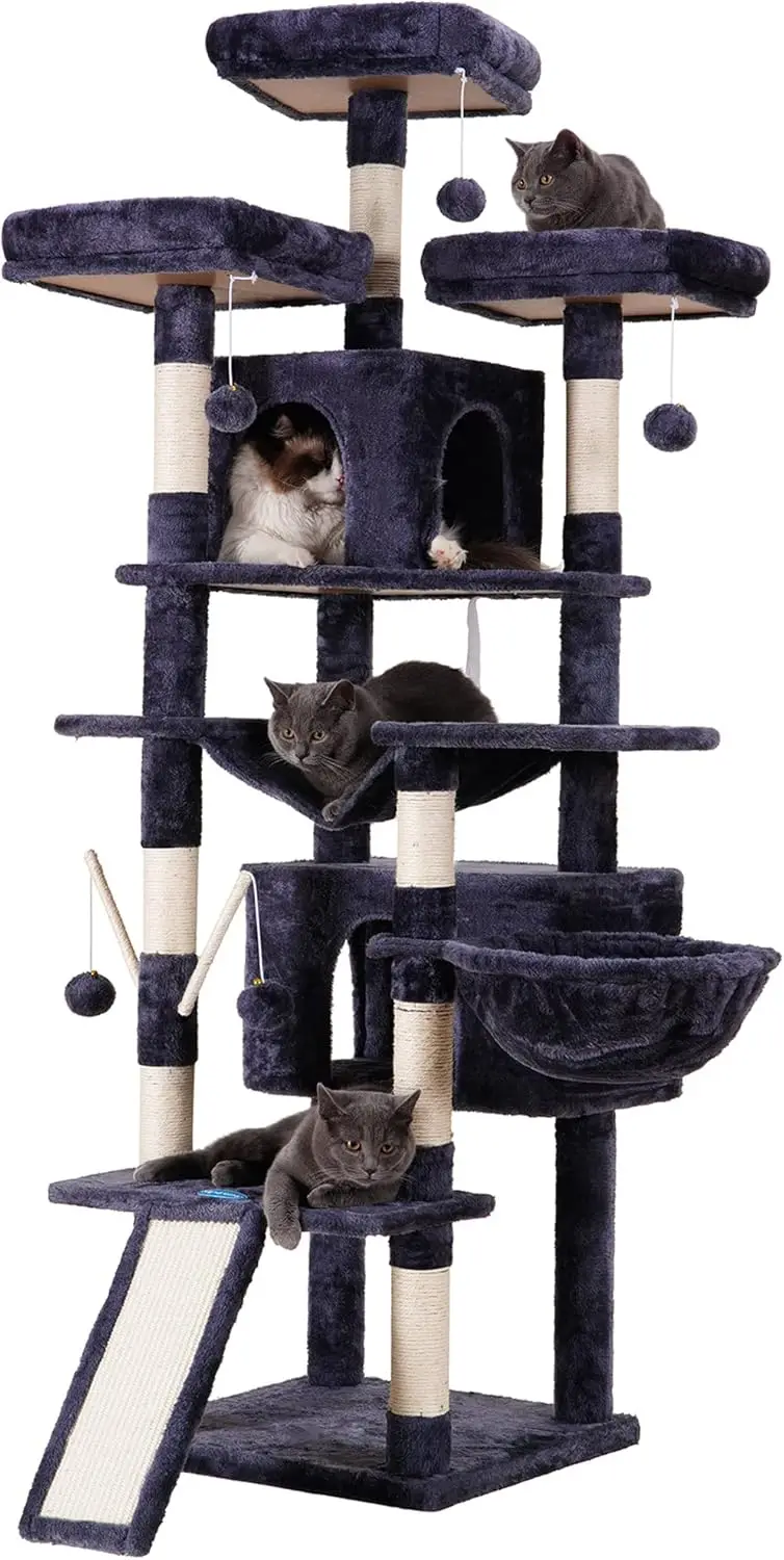 

Hey-brother Cat Tree, 71 inches XL Large Cat Tower for Indoor Cats, Multi-Level Cat House with 3 Padded Perches, Big Scratcher,